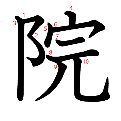 院の教科書体(筆順付き)