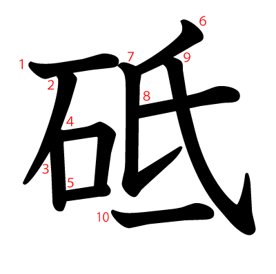 砥の教科書体(筆順付き)