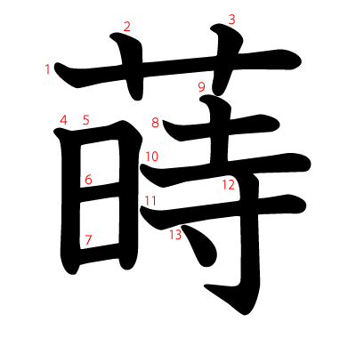 蒔の教科書体(筆順付き)