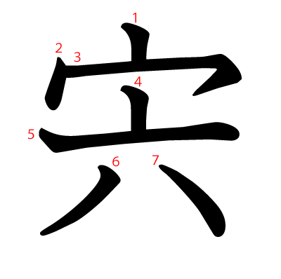 宍の教科書体(筆順付き)