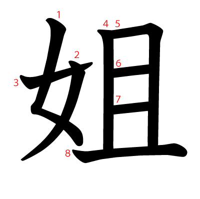 姐の教科書体(筆順付き)