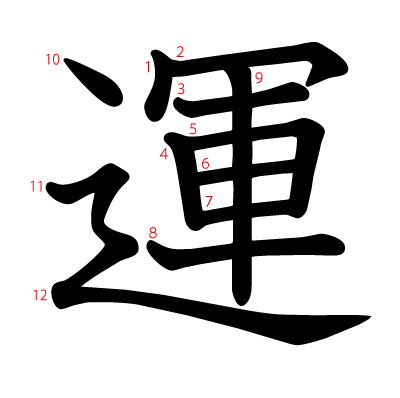 運の教科書体(筆順付き)