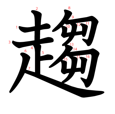 趨の教科書体(筆順付き)