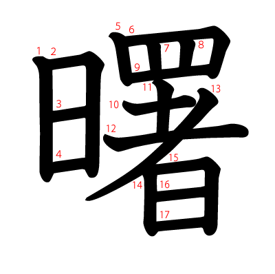 曙の教科書体(筆順付き)