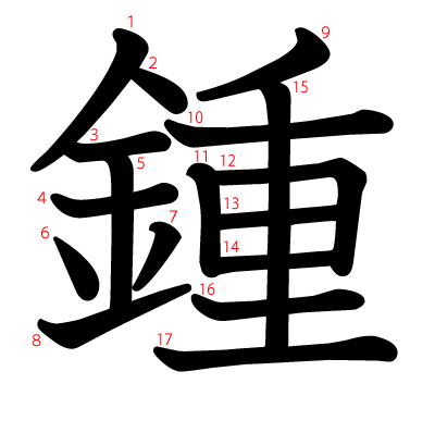鍾の教科書体(筆順付き)