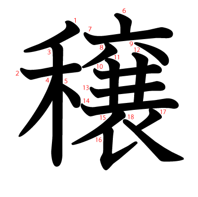 穣の教科書体(筆順付き)