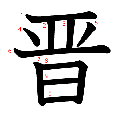 晋の教科書体(筆順付き)