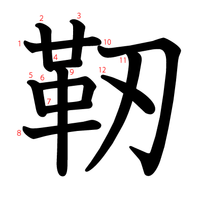 靭の教科書体(筆順付き)