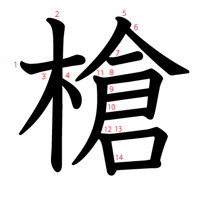 槍の教科書体(筆順付き)