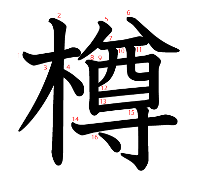 樽の教科書体(筆順付き)