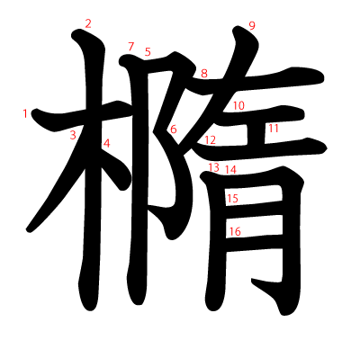 橢の教科書体(筆順付き)