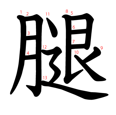 腿の教科書体(筆順付き)