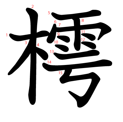 樗の教科書体(筆順付き)