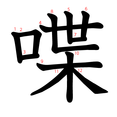 喋の教科書体(筆順付き)