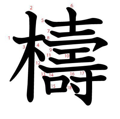 檮の教科書体(筆順付き)