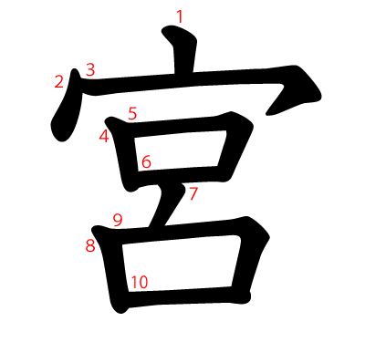 宮の教科書体(筆順付き)