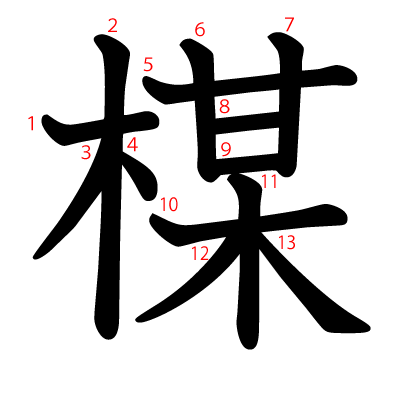 楳の教科書体(筆順付き)