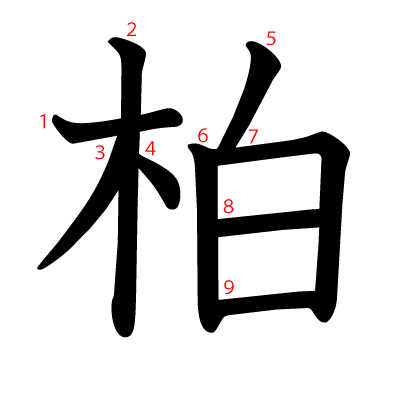 柏の教科書体(筆順付き)