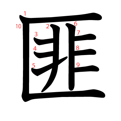 匪の教科書体(筆順付き)