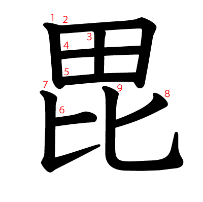 毘の教科書体(筆順付き)