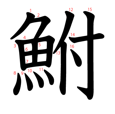 鮒の教科書体(筆順付き)
