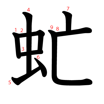 虻の教科書体(筆順付き)