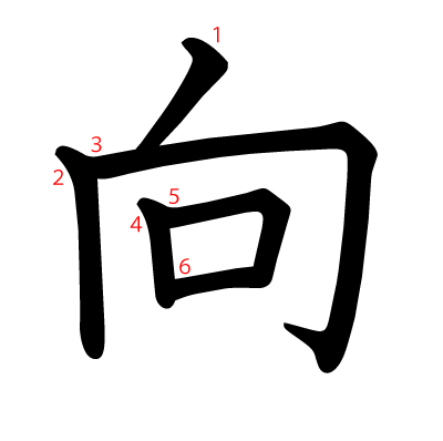 向の教科書体(筆順付き)