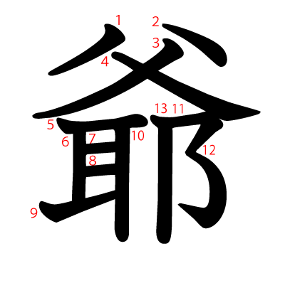 爺の教科書体(筆順付き)