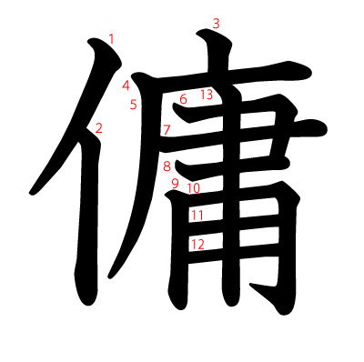 傭の教科書体(筆順付き)