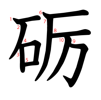 砺の教科書体(筆順付き)