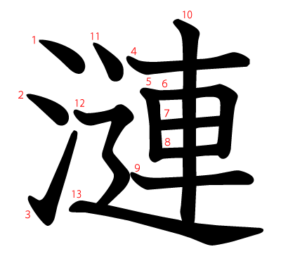 漣の教科書体(筆順付き)