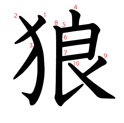 狼の教科書体(筆順付き)