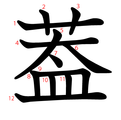 葢の教科書体(筆順付き)