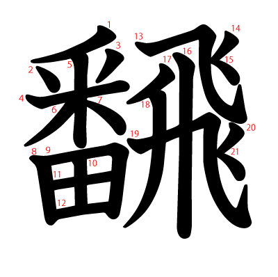 飜の教科書体(筆順付き)