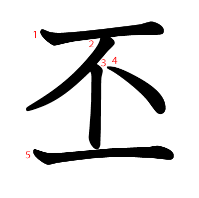 丕の教科書体(筆順付き)
