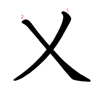 乂の教科書体(筆順付き)