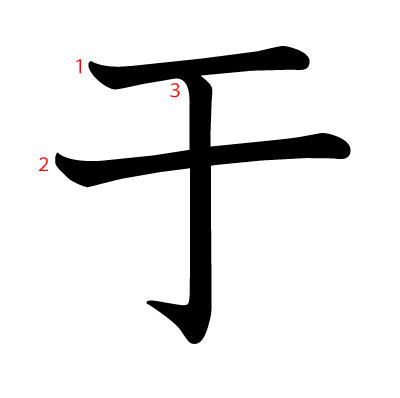 于の教科書体(筆順付き)