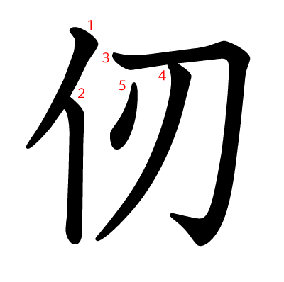 仞の教科書体(筆順付き)