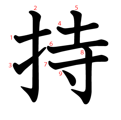 持の教科書体(筆順付き)