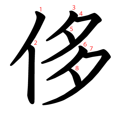 侈の教科書体(筆順付き)