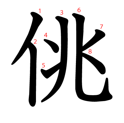 佻の教科書体(筆順付き)