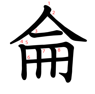 侖の教科書体(筆順付き)