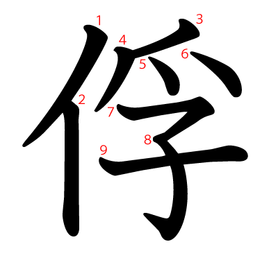 俘の教科書体(筆順付き)