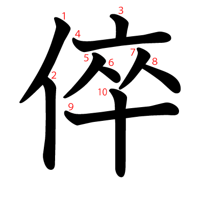 倅の教科書体(筆順付き)