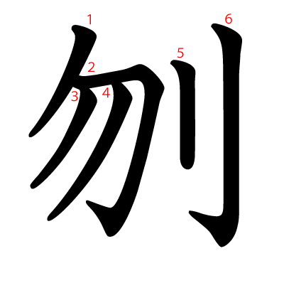 刎の教科書体(筆順付き)
