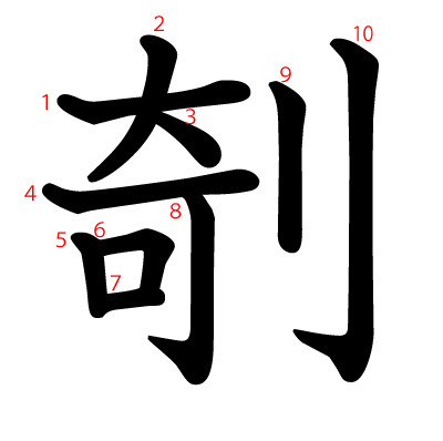 剞の教科書体(筆順付き)