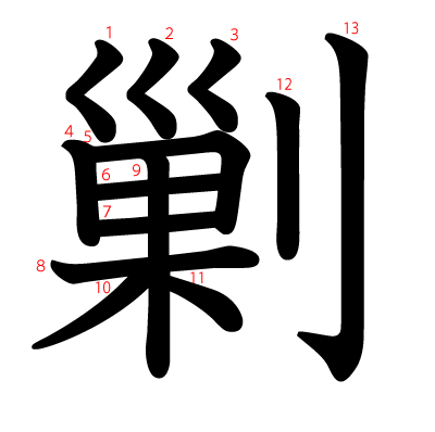 剿の教科書体(筆順付き)