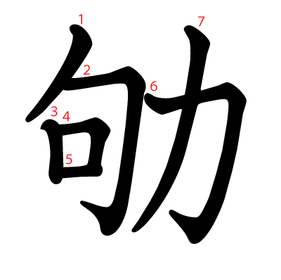 劬の教科書体(筆順付き)