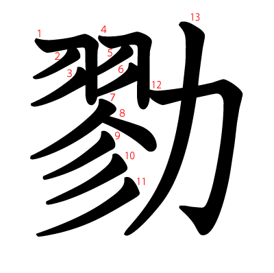 勠の教科書体(筆順付き)