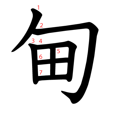 甸の教科書体(筆順付き)